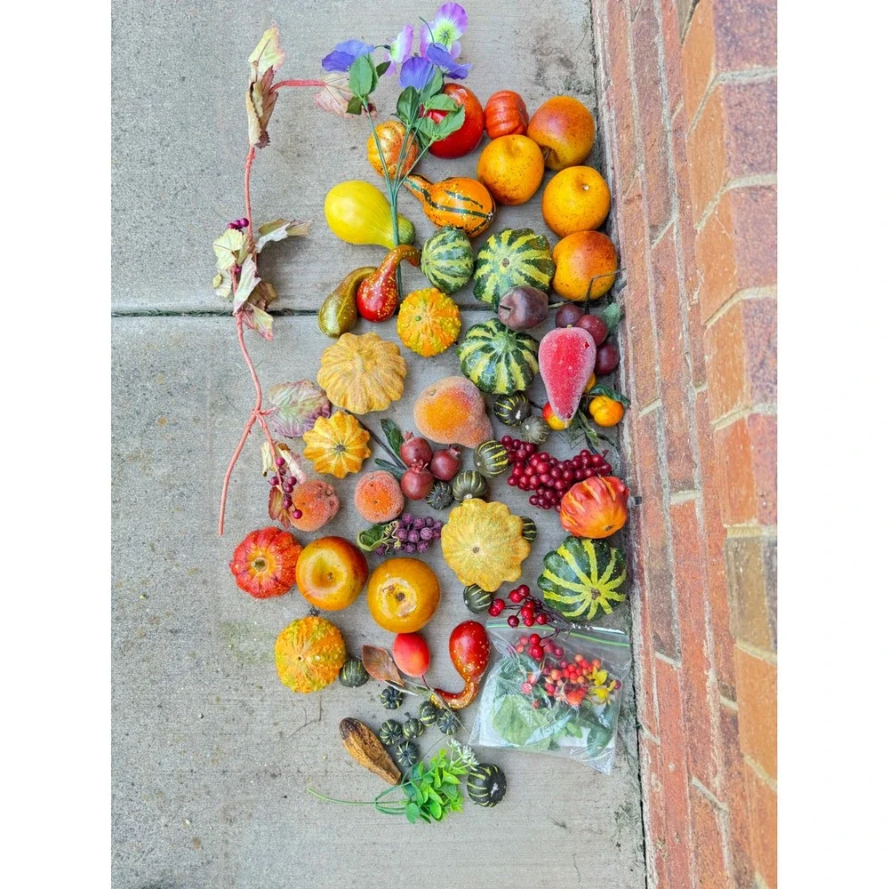 Artificial Fall Harvest Decor Faux Pumpkins Gourds Apples Berries‎ Autumn Decor